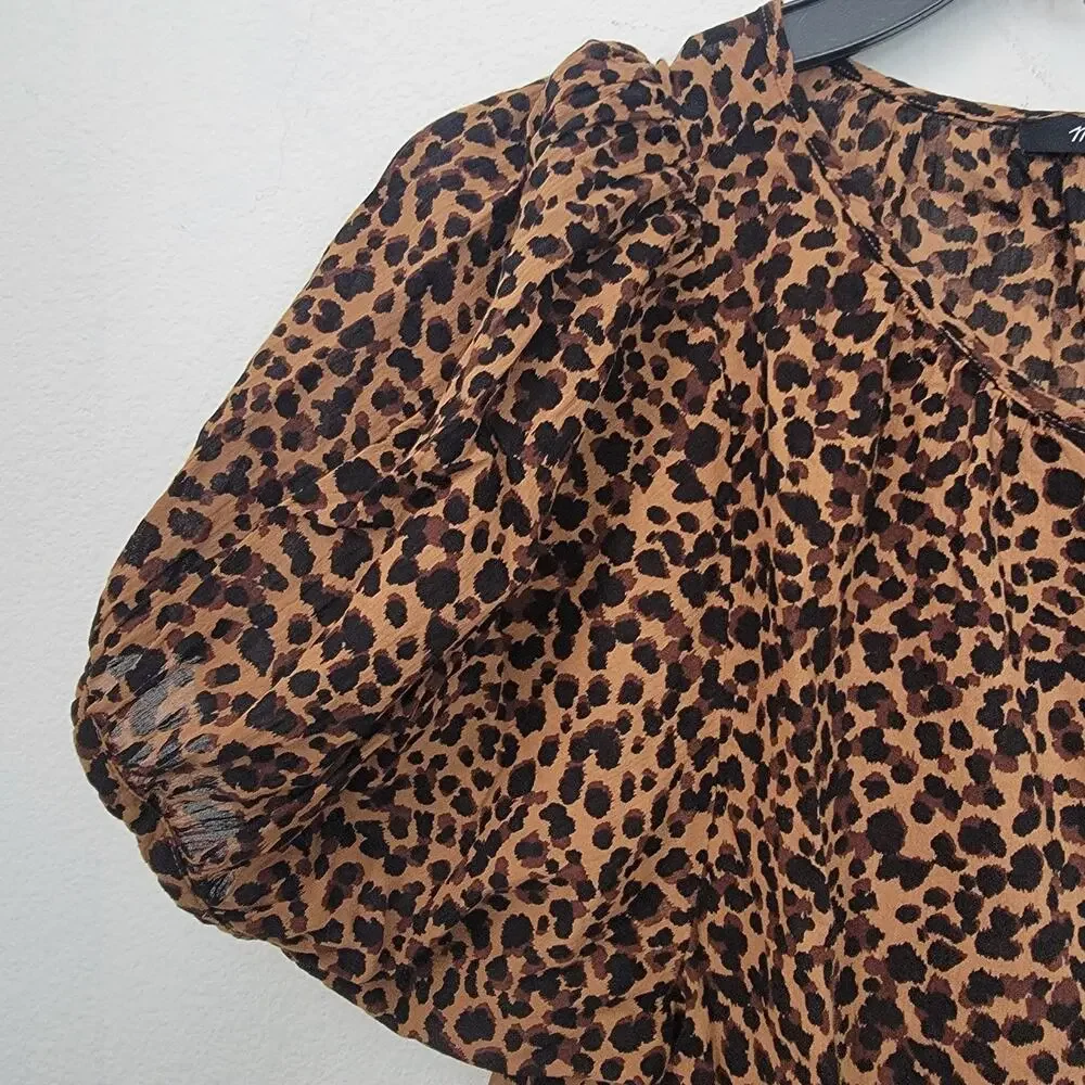 Madewell‎ Leopard Print Balloon Short Puff Sleeve Button Front Sz XS Cotton